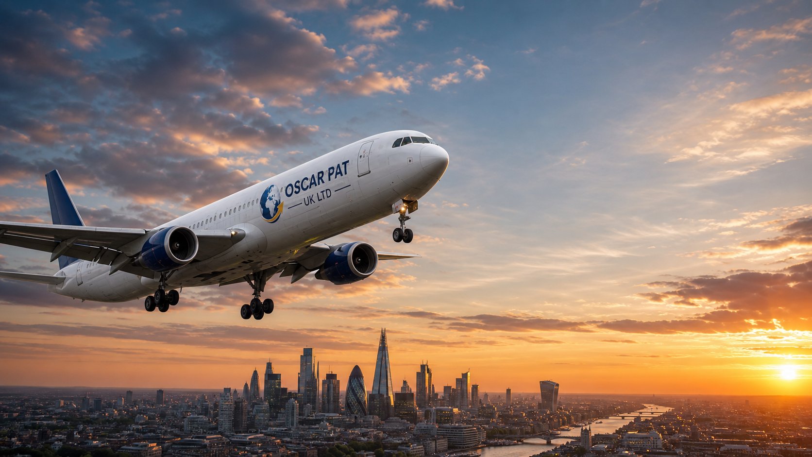 Oscar Pat UK Ltd cargo plane flying over London