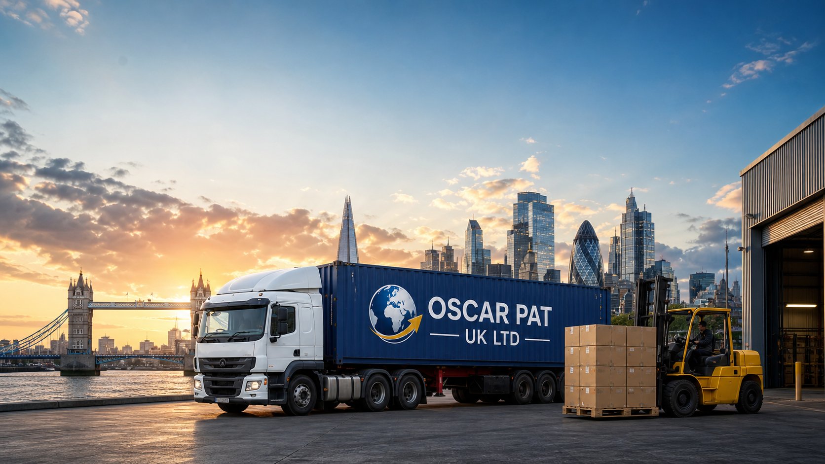 Oscar Pat UK Ltd delivery truck at the London docks
